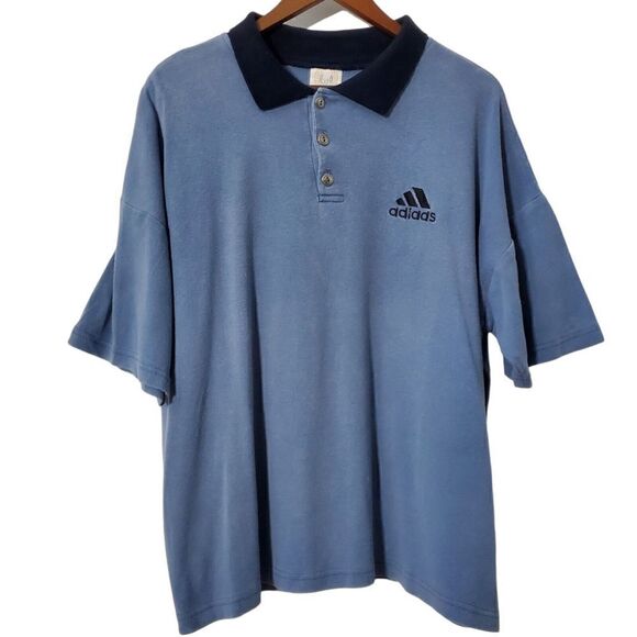 VTG Adidas Expo Sports Wear Polo Shirt Size XL Blue Logo 3 Button Rare USA Mens - Picture 2 of 12